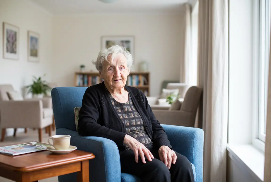 An older adult sitting in a care facility room